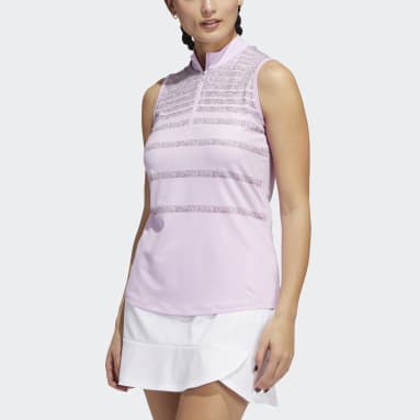 Women Golf Burgundy Herringbone Stripe Sleeveless Polo Shirt