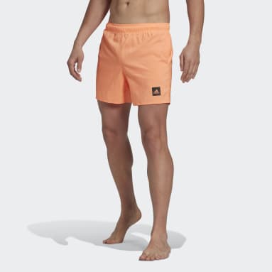 Men Swim Orange Short Length Solid Swim Shorts