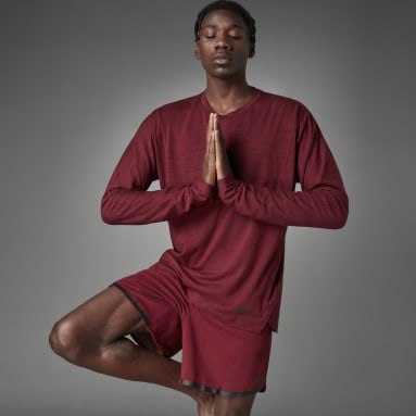 Men Yoga Burgundy Wellbeing Training Long Sleeve Tee
