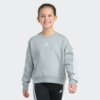 Long Sleeve 3-Stripe Crewneck Heather Fleece Pullover