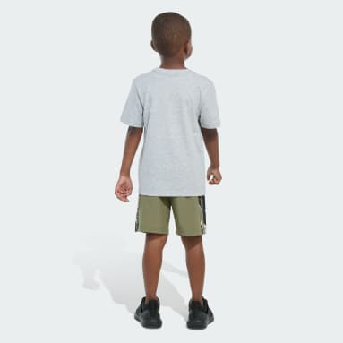 Two-Piece Short Sleeve Heather Tee and Camo 3-Stripes Woven Shorts Set