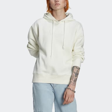 Women Originals White Trefoil Graphic Embroidery Hoodie