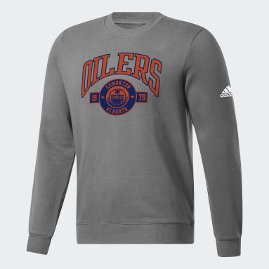 Men Hockey Grey Oilers Fleece Crew Sweatshirt