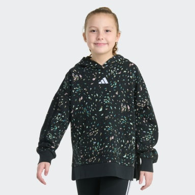 Long Sleeve Hooded Printed Slit Fleece Pullover