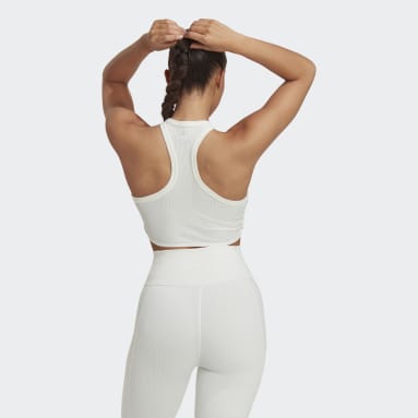 Polera sin Mangas Yoga Studio Wrapped Acanalada Blanco Mujer Training