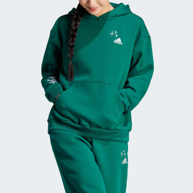 Women Sportswear Green Scribble Embroidery Fleece Hoodie