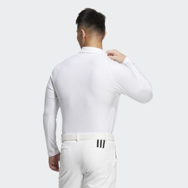 남성 Golf White 스트레치 긴팔 폴로 셔츠