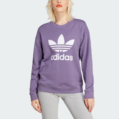 Women's Originals Purple Adicolor Trefoil Crew Sweatshirt