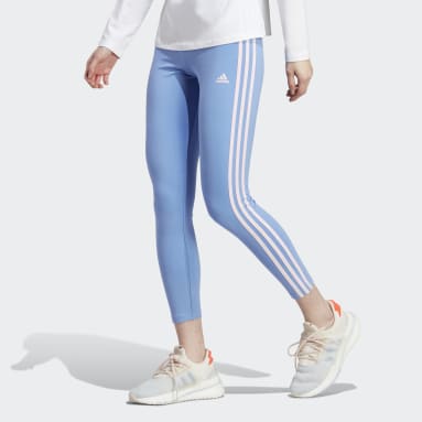 Women Gym & Training Blue Essentials 3-Stripes High-Waisted Single Jersey Leggings