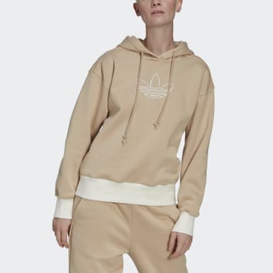 Sweat-shirt à capuche avec broderie Trèfle graphique Beige Femmes Originals