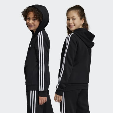 Kinder Sportswear Essentials 3-Streifen Fleece Kapuzenjacke Schwarz