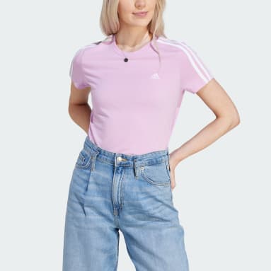 Camiseta Essentials Slim 3-Stripes Roxo Mulher Sportswear