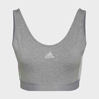 Essentials 3-Stripes Crop Top With Removable Pads Szary