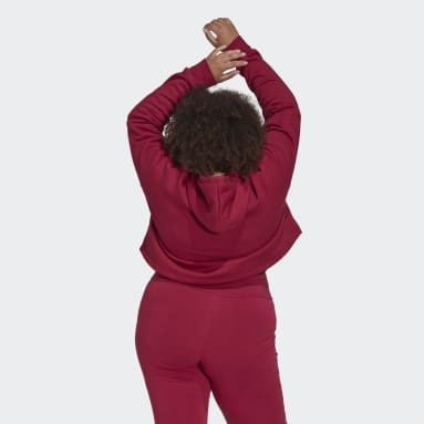 Women's Originals Red Adicolor Essentials Crop Fleece Hoodie (Plus Size)
