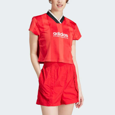 Women sportswear Red 티로 컬러블록 크롭 티