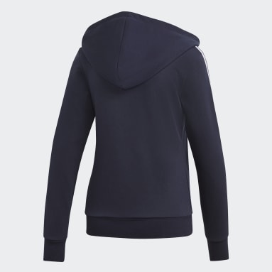 Polera con Capucha Essentials 3 Tiras Azul Mujer Sportswear