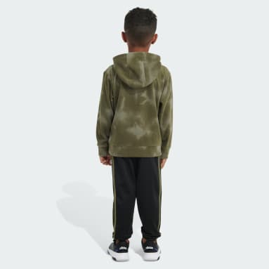Children Training Green Two-Piece Printed Microfleece Pullover and Jogger Set