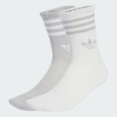 3-Streifen Glitzer Crew Socken, 2 Paar