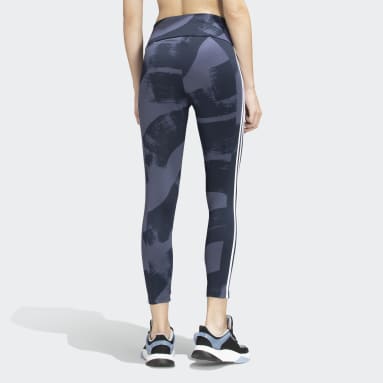Women Gym & Training Blue ALLOVER PRINT 3 STRIPES 7/8 TIGHTS