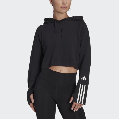 Sudadera con capucha Train Essentials Train Cotton 3 bandas Negro Mujer Gimnasio Y Entrenamiento