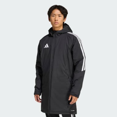 Adidas Tiro 26 Stadium Parka in a neutral colorway, designed for athletic performance and streetwear styling
