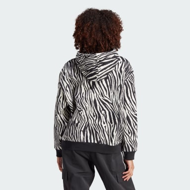 Women Lifestyle White Allover Zebra Animal Print Essentials Hoodie