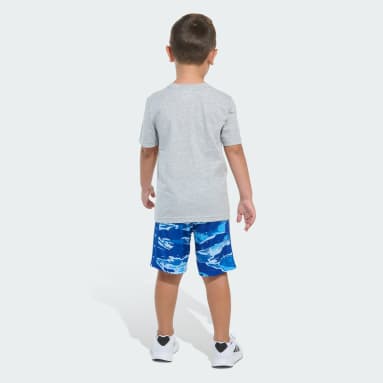 Two-Piece Short Sleeve Cotton Heather Tee and Elastic Waistband Printed Shorts Set