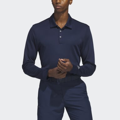 Men Golf Blue Long Sleeve Polo Shirt