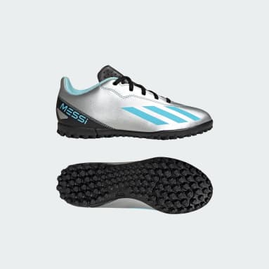 Guayos X Crazyfast Messi.4 Pasto Sintético Plateado Niño Fútbol