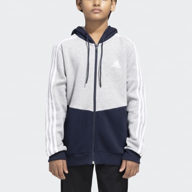 Girls Training Grey 3 STRIPES FULLZIP HOODED TRACKTOP