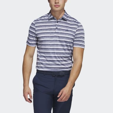 Men Golf Blue Two-Color Striped Polo Shirt