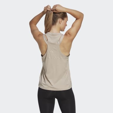 Women Gym & Training Brown AEROREADY Train Essentials 3 Bar Logo Tank Top