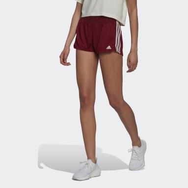 Frauen Running Pacer 3-Streifen Knit Shorts Weinrot