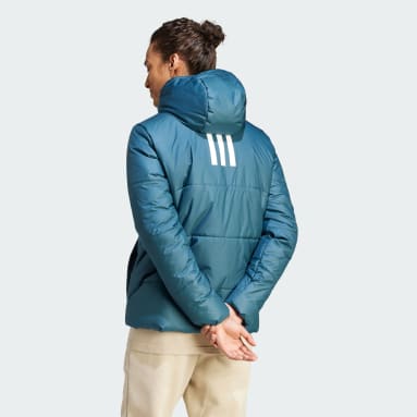 Men Outdoor Turquoise BSC 3-Stripes Hooded Insulated Jacket