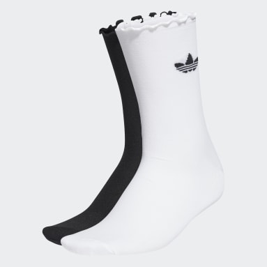 Women Originals White Semi-Sheer Ruffle Crew Socks 2 Pairs