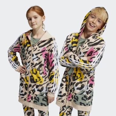 Animal Print Elongated Zip Hettegenser Beige