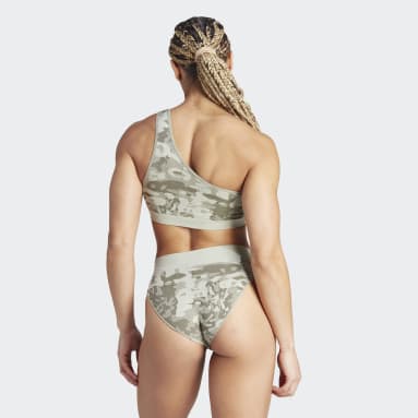 Women Training Green Active Seamless Micro Stretch Asymmetric Bralette Underwear