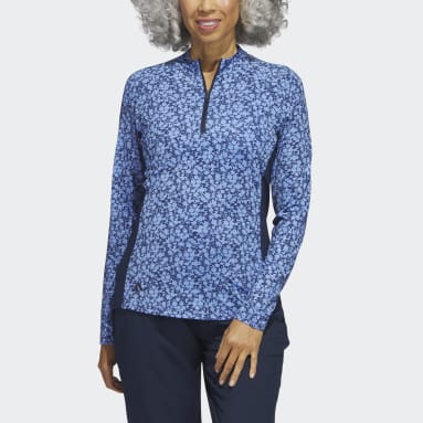 Playera Polo de Golf Ultimate365 Estampada Cierre Corto y Cuello Alto Azul Mujer Golf