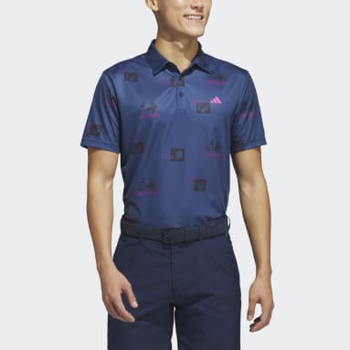 Men Golf Blue Allover-Print Polo Shirt