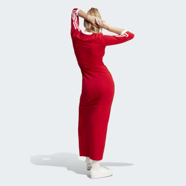 ผู้หญิง Originals สีแดง ชุดกระโปรงยาว Adicolor Classics 3-Stripes
