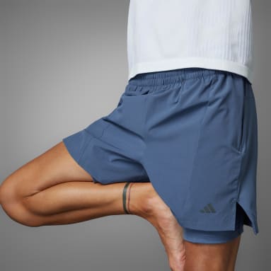 Men's Yoga Blue Designed for Training Yoga Premium 2-in-1 Shorts