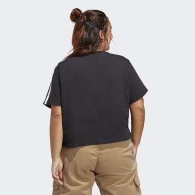 Dam Sportswear Svart Essentials 3-Stripes Single Jersey Crop Top (Plus Size)