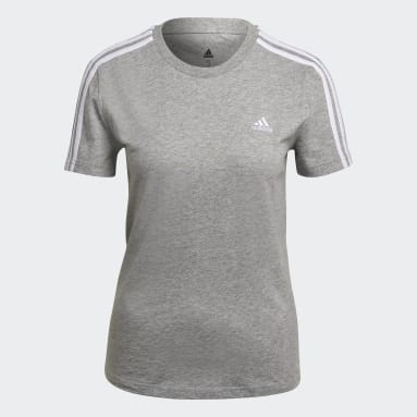 adidas T-shirt Essentials Slim 3-Stripes Gris Femmes Sportswear