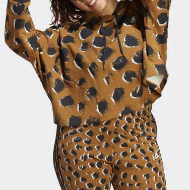 Sweat-shirt à capuche et imprimé animal Essentials 3-Stripes (Grandes tailles) Marron Femmes Sportswear