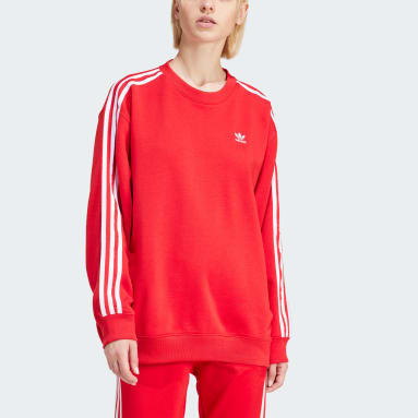 Women Originals Red 3-Stripes Oversized Crew Sweatshirt