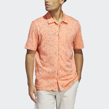 Men Golf Orange Adicross Desert Button Golf Shirt