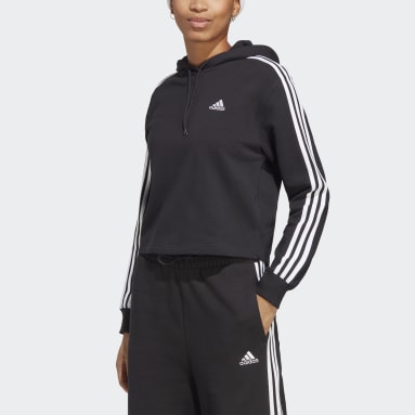 Camisola Curta com Capuz em Moletão 3-Stripes Essentials Preto Mulher Sportswear