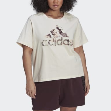 Women Sportswear Beige Allover Print Regular Tee (Plus Size)