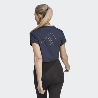 Women Gym & Training Blue AEROREADY Train Essentials 3 Bar Logo Crop Tee