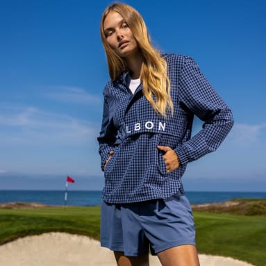 Men's Golf Blue adidas x Malbon 1/2-Zip Anorak Hoodie